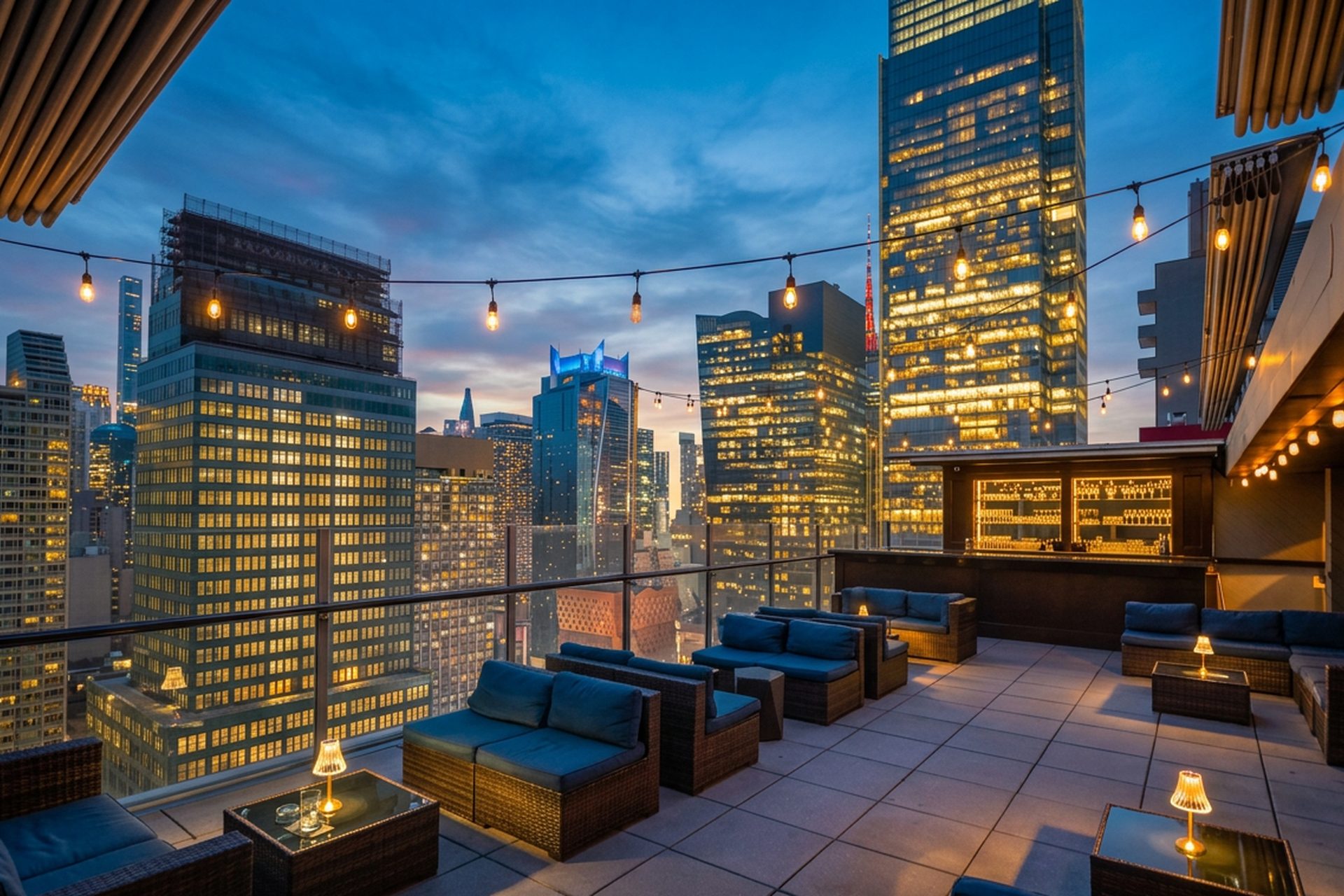 Open-air, above the city.
